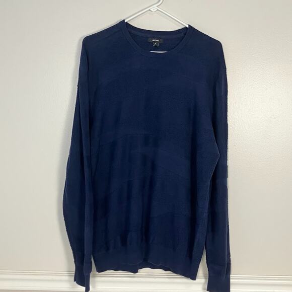 ALFANI Textured Crew Neck Long Sleeve Cotton Sweater Navy Blue Mens Size XL - Picture 3 of 5